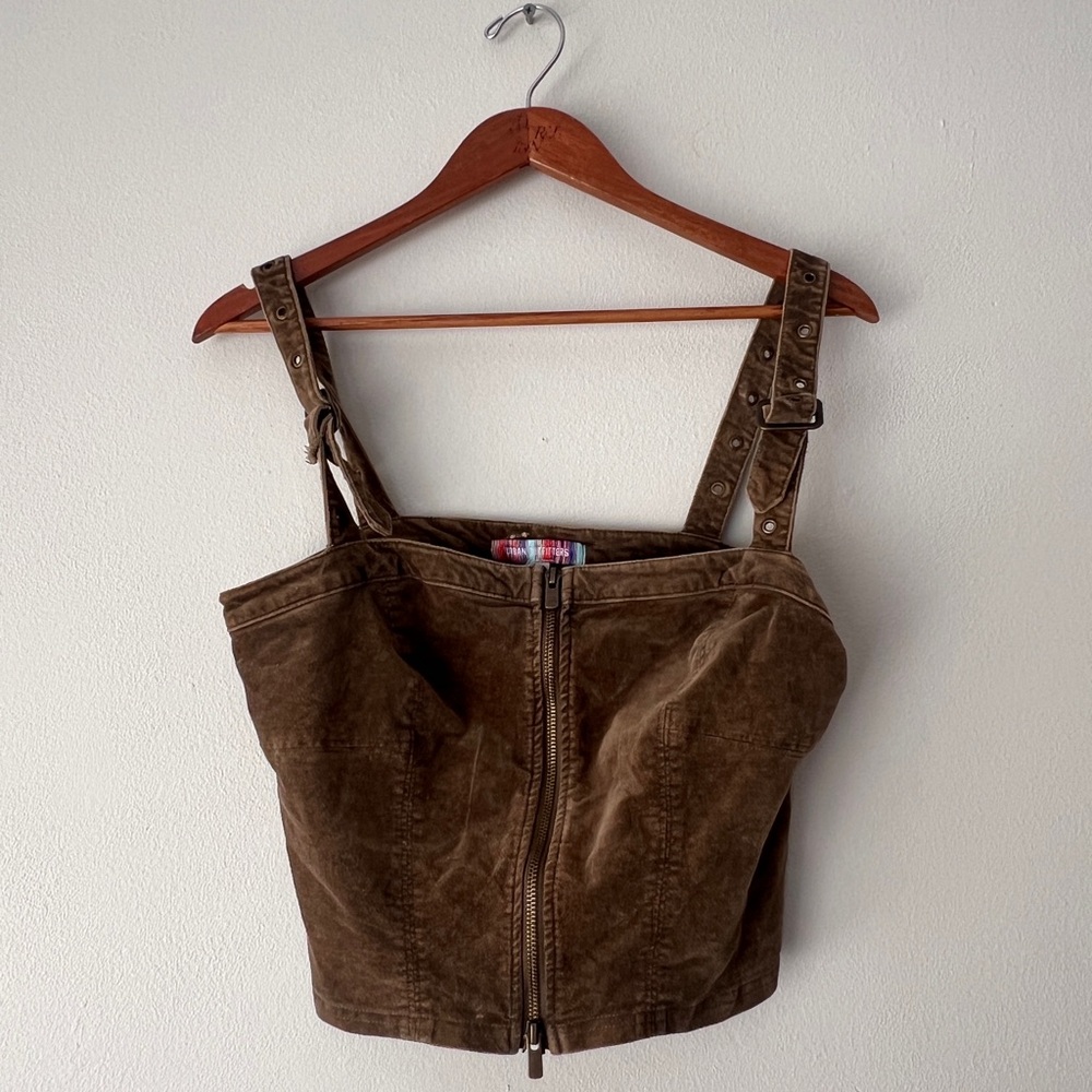 Urban Outfitters y2k military green zip up Suede Top